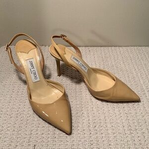 Jimmy Choo Tan Patent Leather Slingback Pump